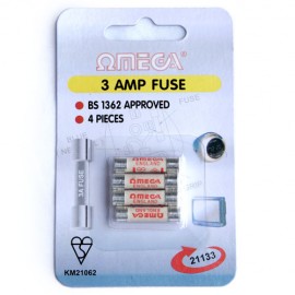 Omega 21133 3amp Mains Fuses – Pack of 4