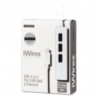 Techlink 526507 iWires USB-C Plug to 3 Port USB Hub with Ethernet