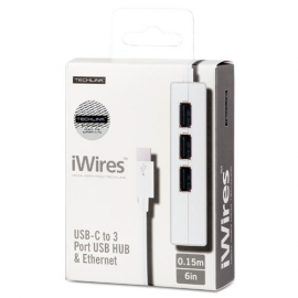 Techlink 526507 iWires USB-C Plug to 3 Port USB Hub with Ethernet