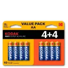 KODAK MAX Super Alkaline Batteries AA 4+4 Free
