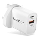 MAGIX MGXW151EB Wall Charger USB-A + USB-C PD Quick Charge 3.0 30W UK