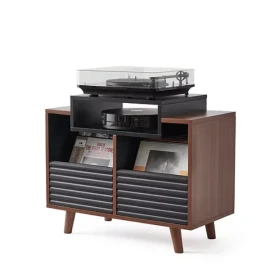 Norstone Oslo 800 Vinyl Storage Cabinet with Turntable Shelf - Black Walnut