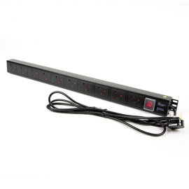 Kauden PDU10/STD 10-way Vertical Slimline Rack Mountable Mains PDU