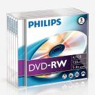 Philips DVD-RW 4.7GB Data/120 Min Video, 4x Speed Recording 5 Pack Jewel Case