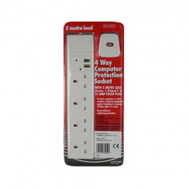 Red/Grey Surge Protected + Phone 4 gang - 13Amp 2m lead - White (Boxed)