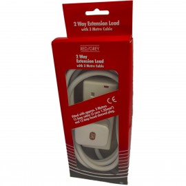 Red/Grey 2 gang - 13Amp 3m lead - White (Boxed)