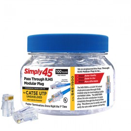 Simply45 S45-1500 (Blue Tint) Cat5e Unshielded Pass-Through RJ45 - 100 Jar