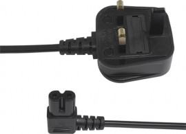 Black Fig 8 Mains Lead with Right Angled Connector - 1.9m (1.9m - 5m lengths available)
