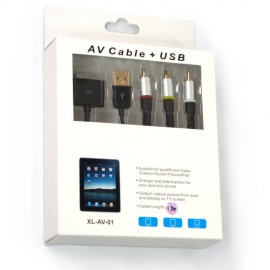 Composite AV Video to TV RCA Cable USB Charger for iPod, iPad, iPhone 4, Black
